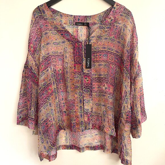 Gypsy 05 Global Village silk sheer comfy boho chic top, size large - Picture 1 of 5